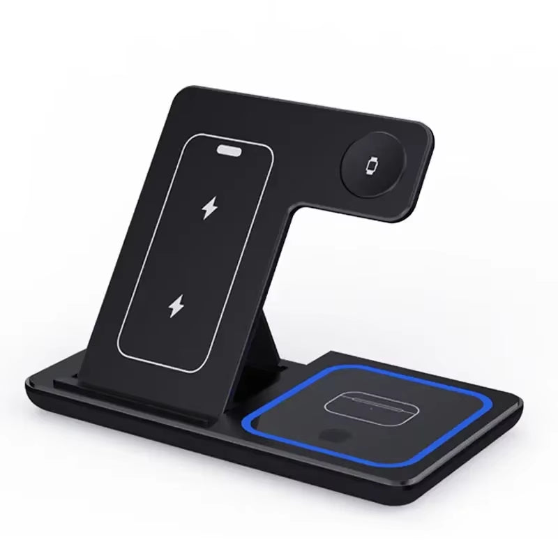 3-in-1 Wireless Charging Station with LED – Foldable Fast Charger