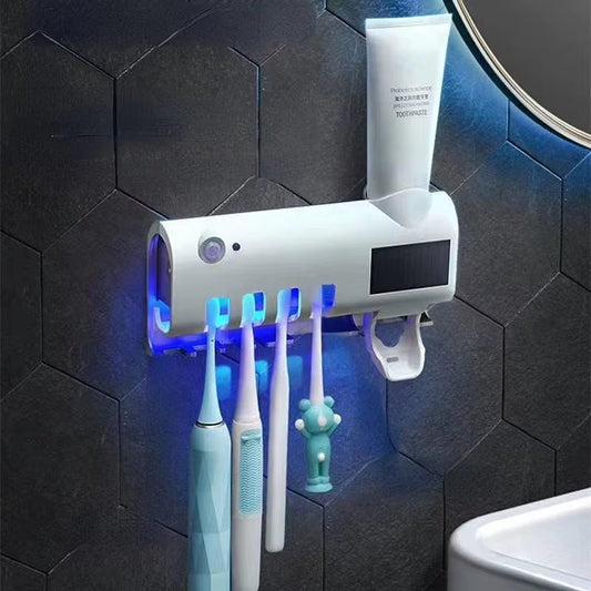 UV Toothbrush Holder & Automatic Toothpaste Dispenser Set – Wall-Mounted, Dustproof, Rechargeable