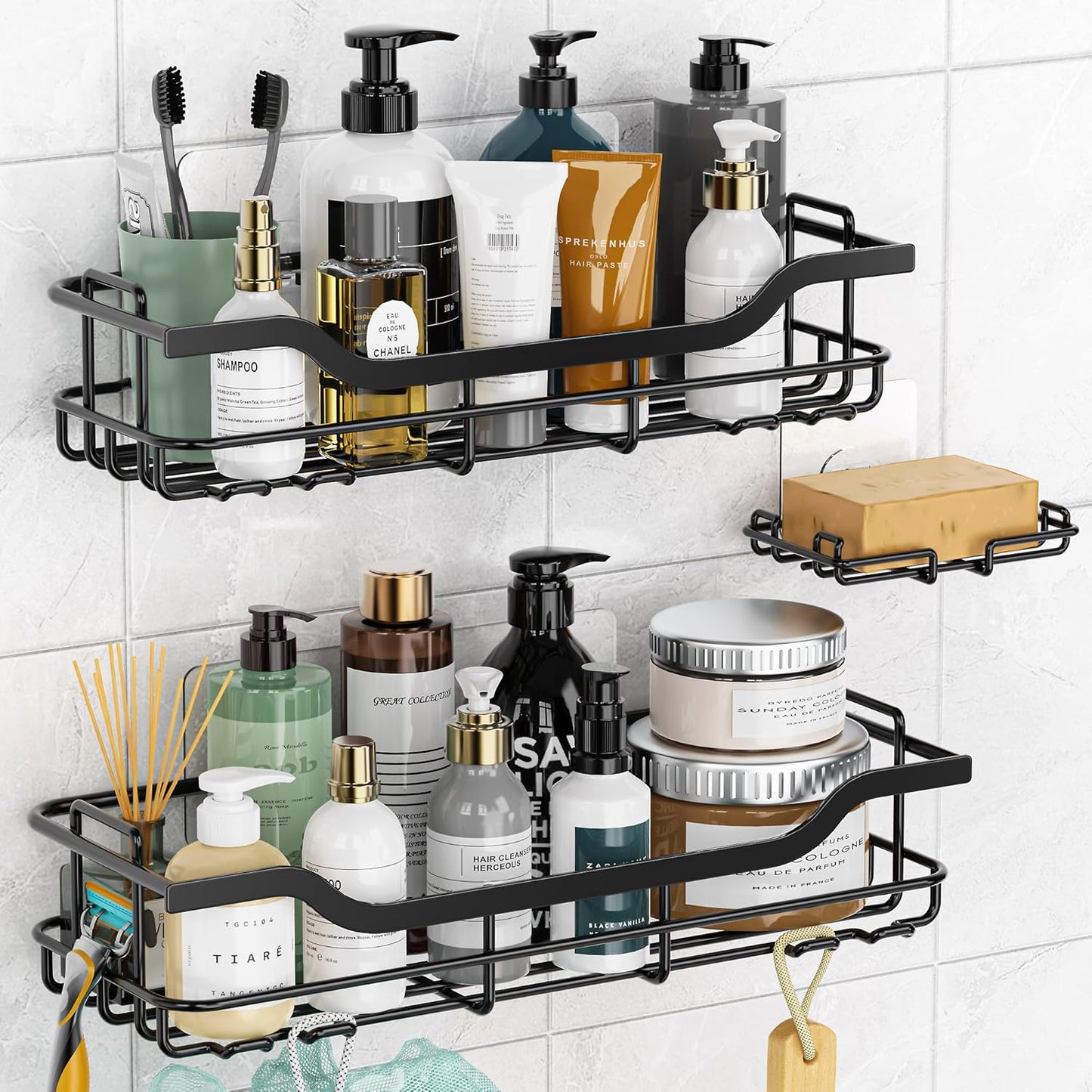 3-Pack Corner Shower Caddy – Adhesive Stainless Steel Bathroom Organiser with Soap Holder & Hooks | No-Drill Rustproof Shower Shelves