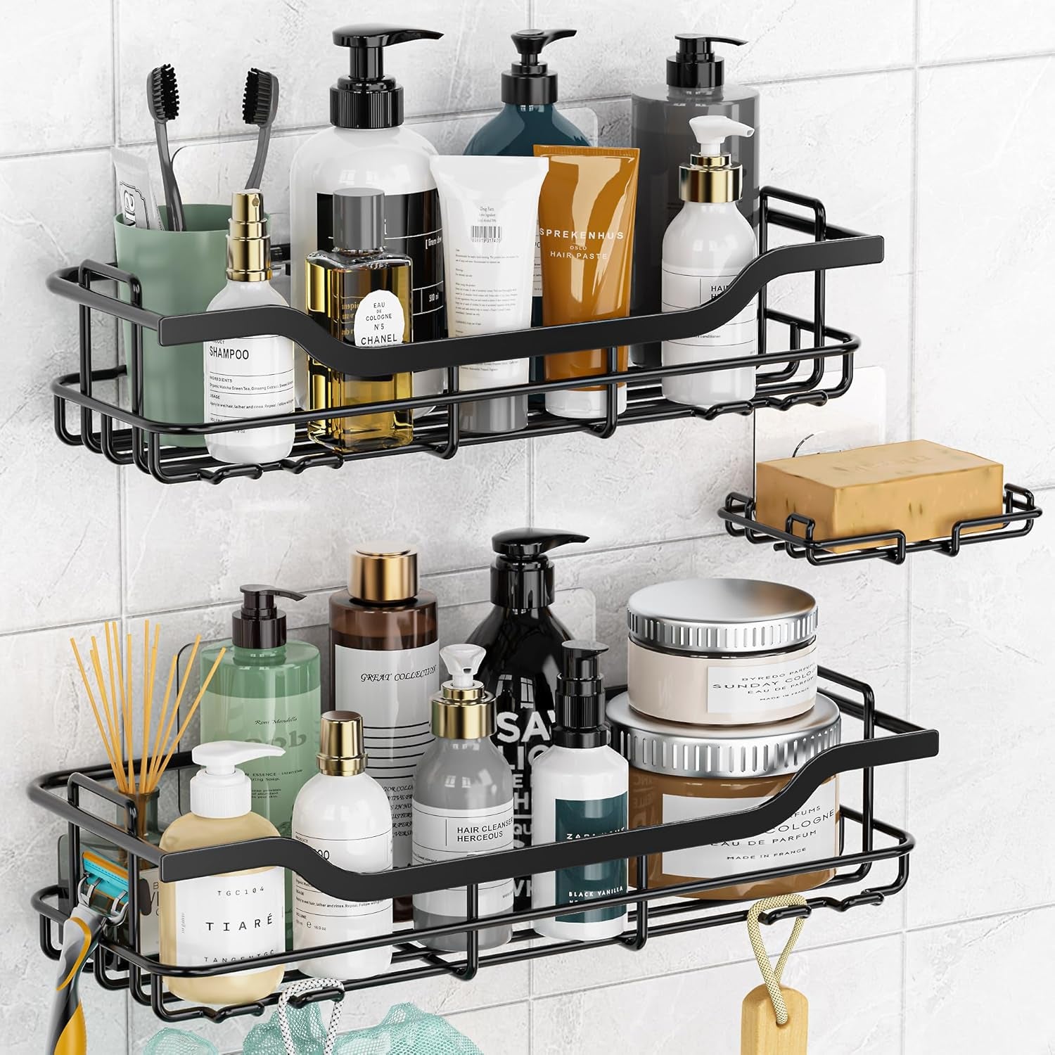 3-Pack Corner Shower Caddy – Adhesive Stainless Steel Bathroom Organiser with Soap Holder & Hooks | No-Drill Rustproof Shower Shelves