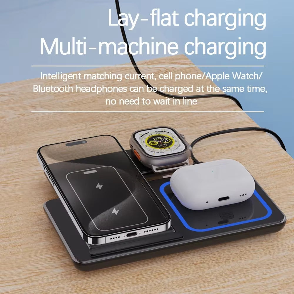 3-in-1 Wireless Charging Station with LED – Foldable Fast Charger