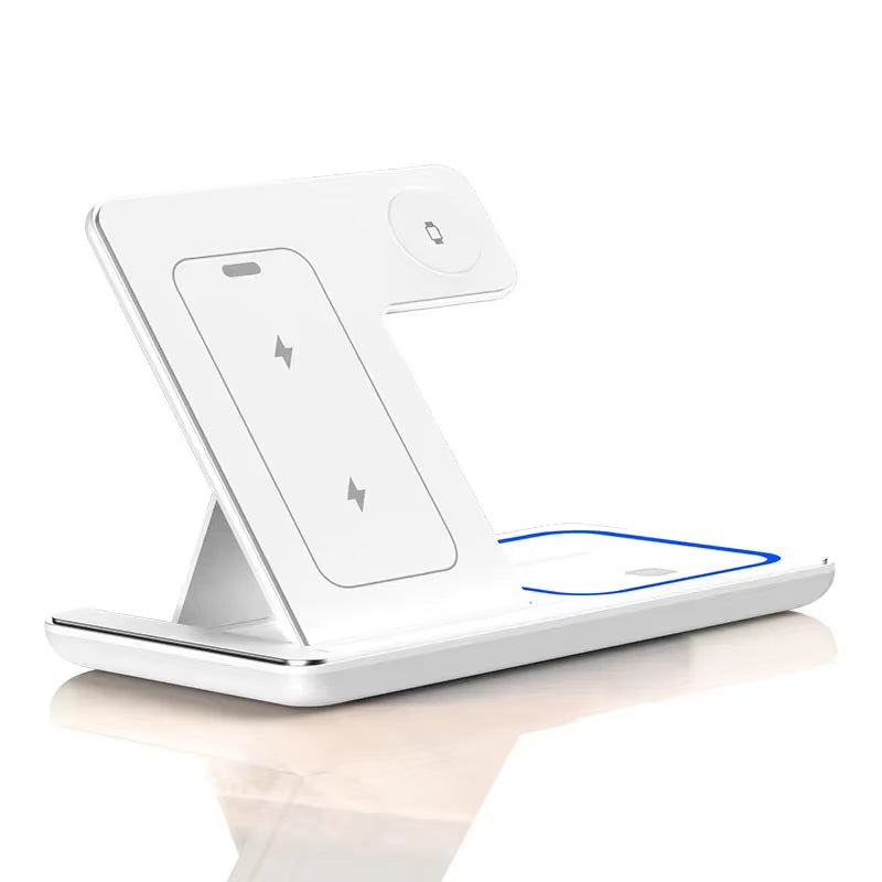 3-in-1 Wireless Charging Station with LED – Foldable Fast Charger